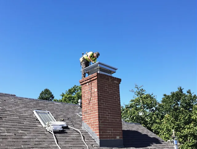 Wickliffe Chimney Sweep technician measuring a chimney cap in Wickliffe, OH