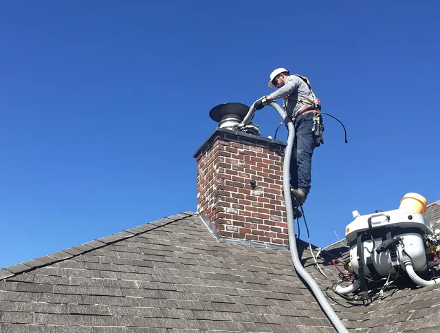 Dedicated Wickliffe Chimney Sweep team member cleaning a chimney in Wickliffe, OH